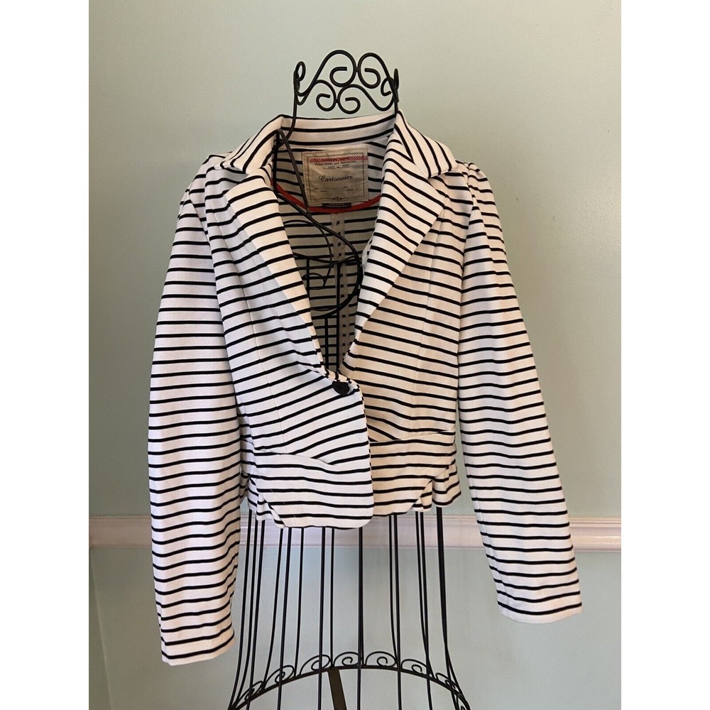 Anthropologie Cartonnier stripe blazer - XS White Black Jacket Button Front